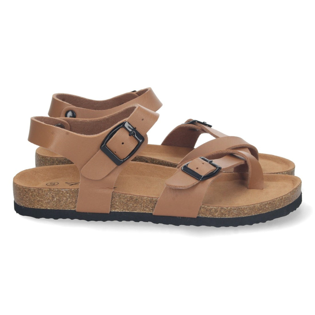 Sandalias Taupe Mujer Planas Bio Estilo Esclava Tiras Cruzadas Hebilla Elegantes