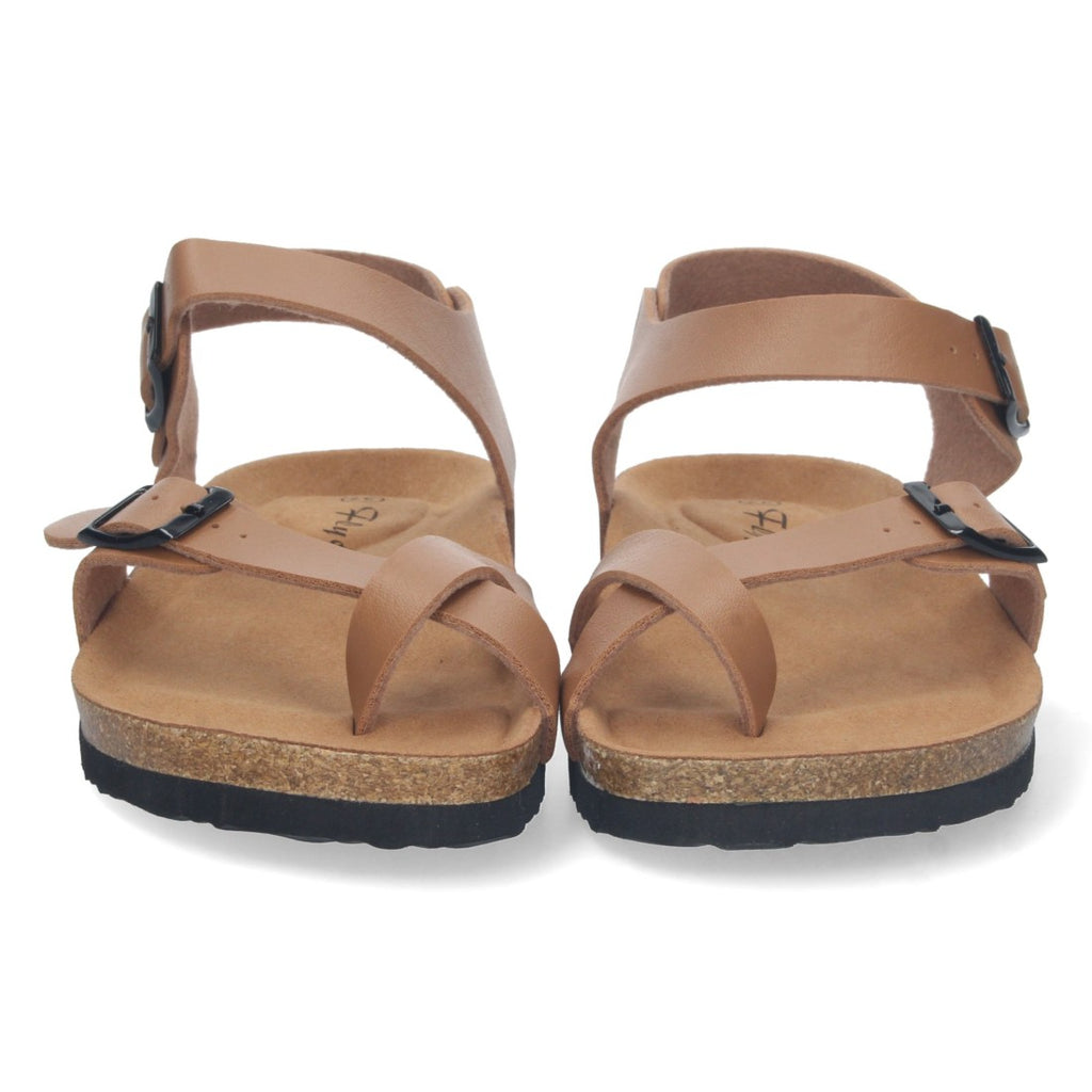Sandalias Taupe Mujer Planas Bio Estilo Esclava Tiras Cruzadas Hebilla Elegantes