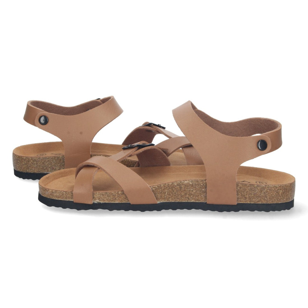 Sandalias Taupe Mujer Planas Bio Estilo Esclava Tiras Cruzadas Hebilla Elegantes
