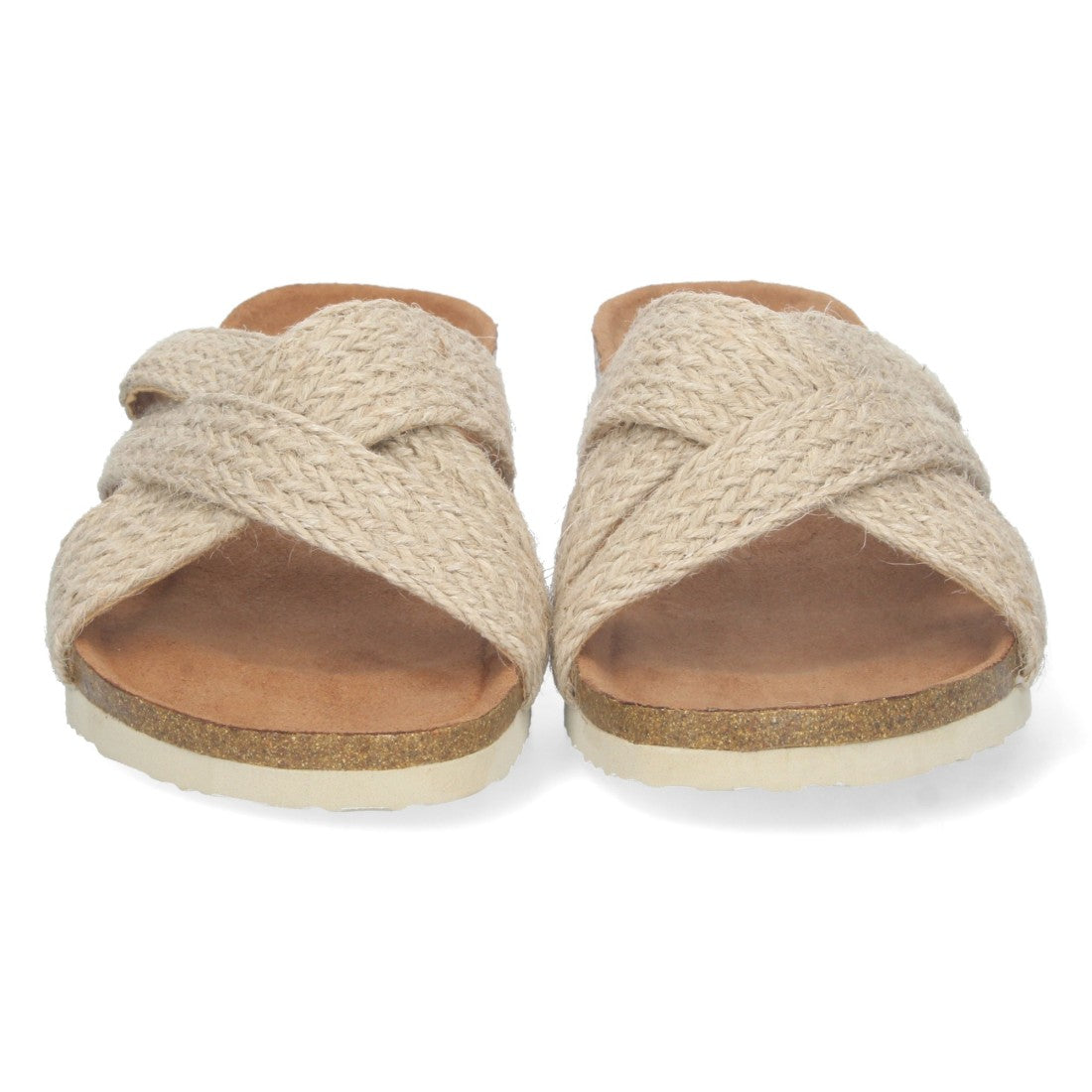Sandalias Beige Mujer Cuña Bio Tiras Yute Cruzadas Talón Abierto Elegantes