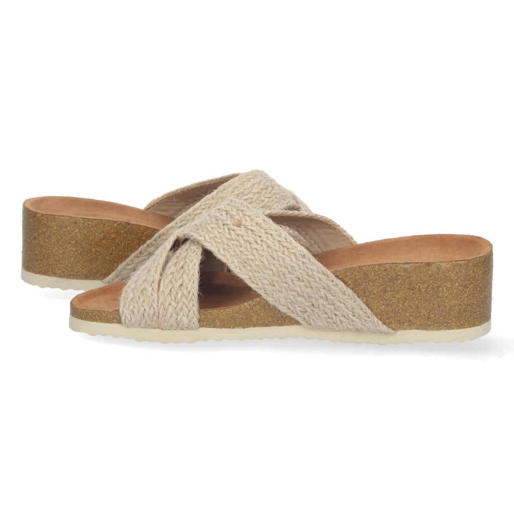 Sandalias Beige Mujer Cuña Bio Tiras Yute Cruzadas Talón Abierto Elegantes