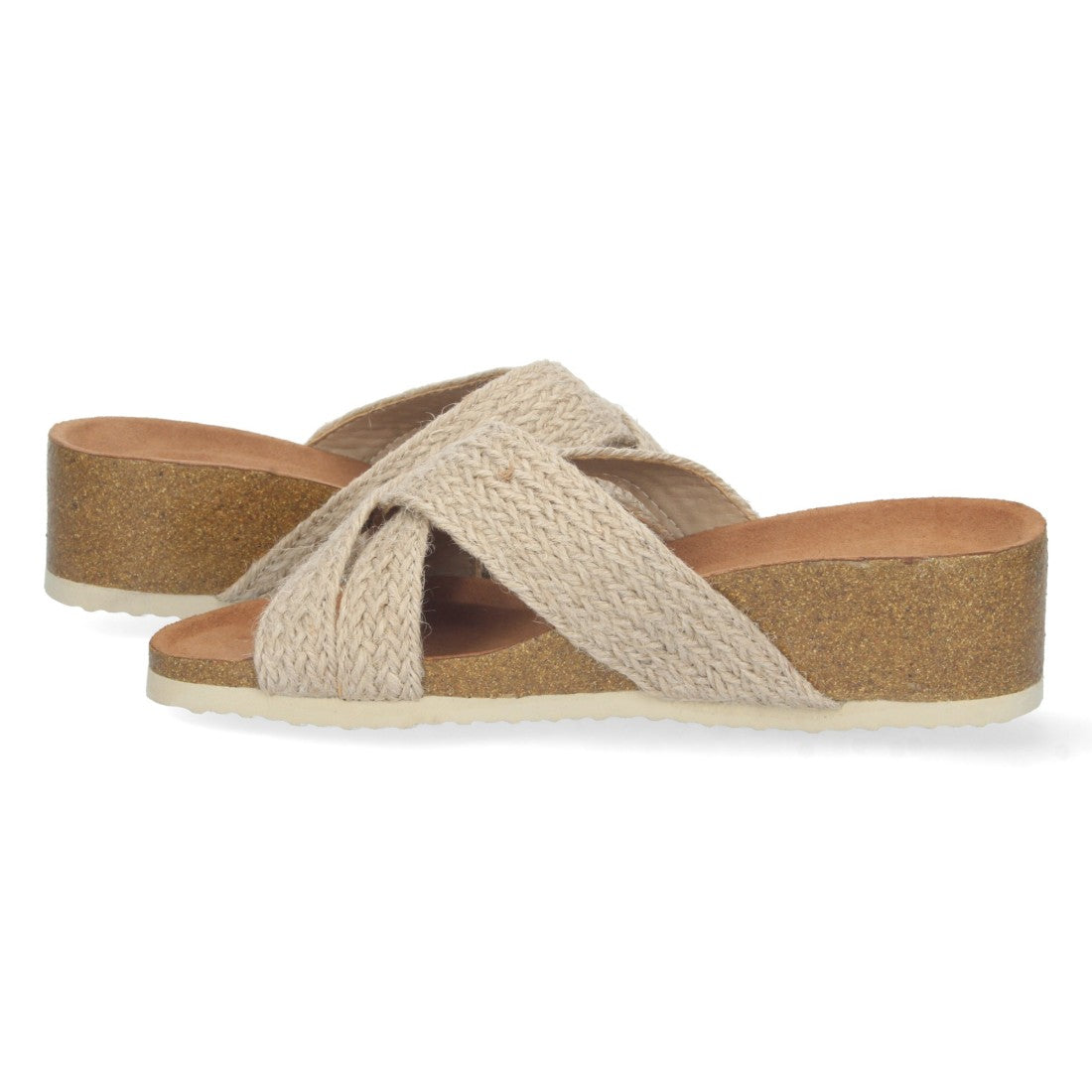 Sandalias Beige Mujer Cuña Bio Tiras Yute Cruzadas Talón Abierto Elegantes