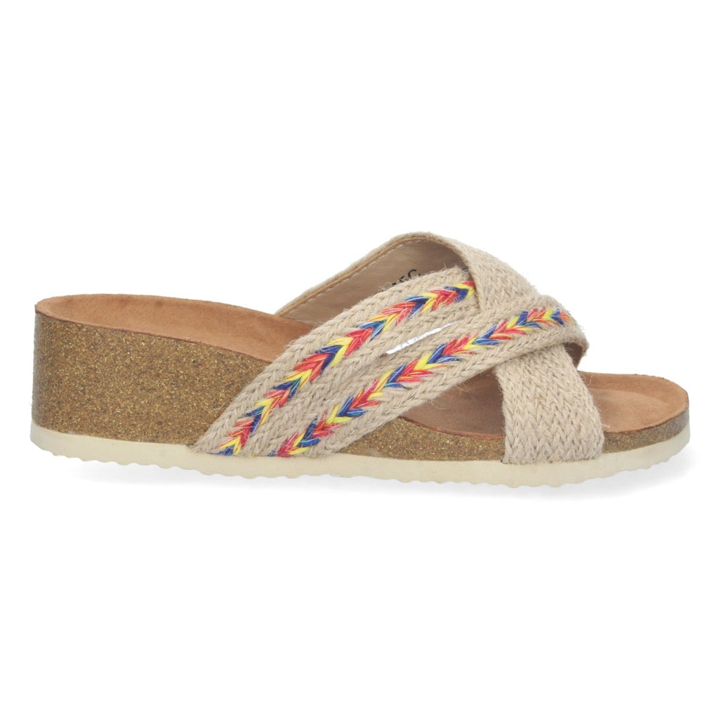Sandalias Multicolor Mujer Cuña Bio Tiras Yute Cruzadas Talón Abierto Elegantes