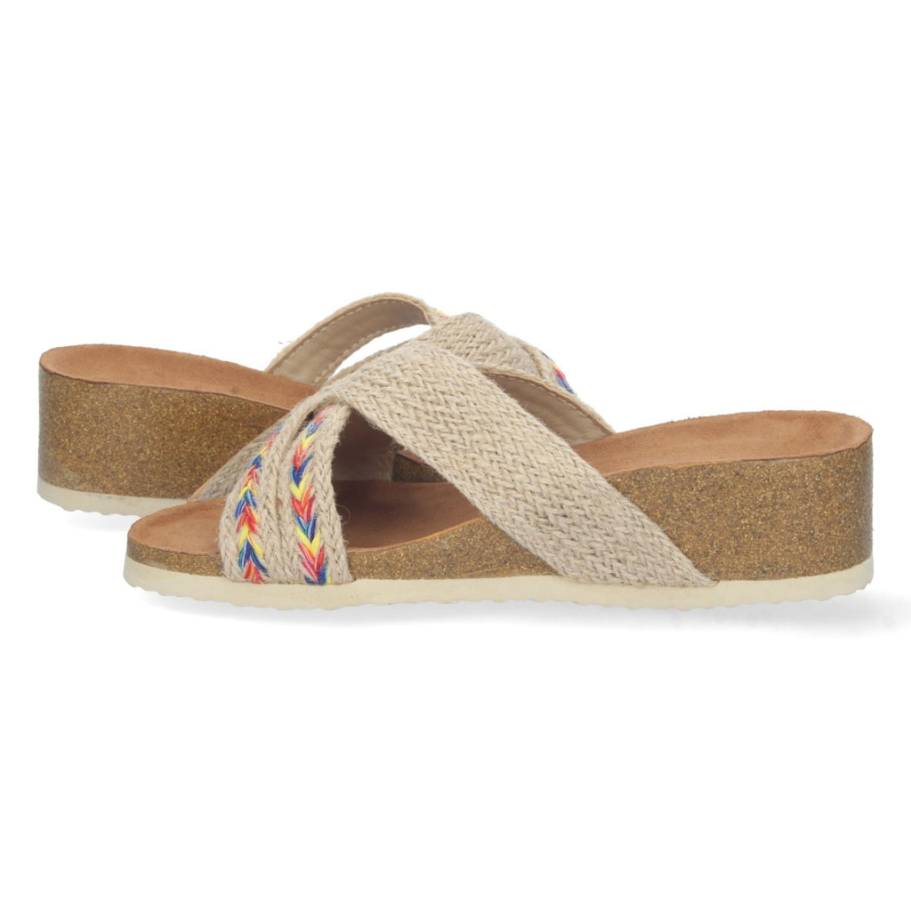Sandalias Multicolor Mujer Cuña Bio Tiras Yute Cruzadas Talón Abierto Elegantes