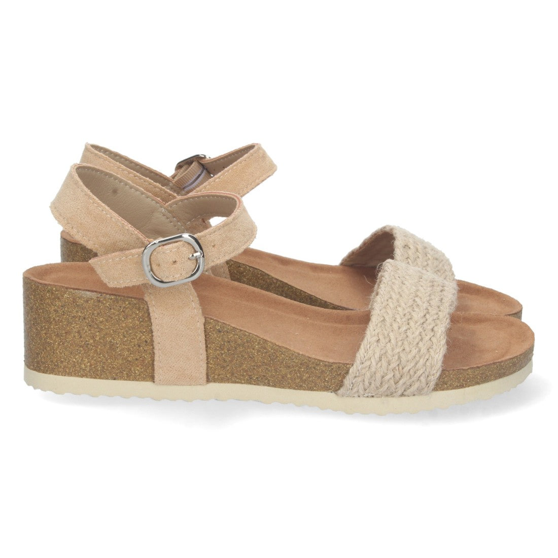 Sandalias Beige Mujer Cuña Bio Tira Yute Hebilla Tobillo Elegantes