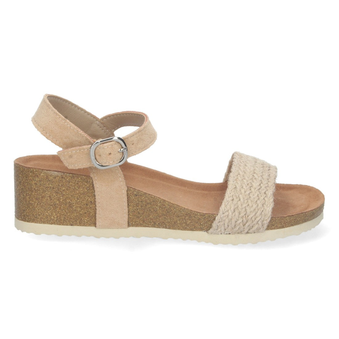 Sandalias Beige Mujer Cuña Bio Tira Yute Hebilla Tobillo Elegantes