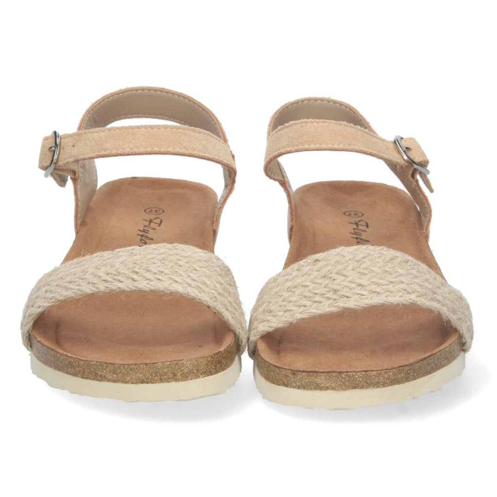 Sandalias Beige Mujer Cuña Bio Tira Yute Hebilla Tobillo Elegantes