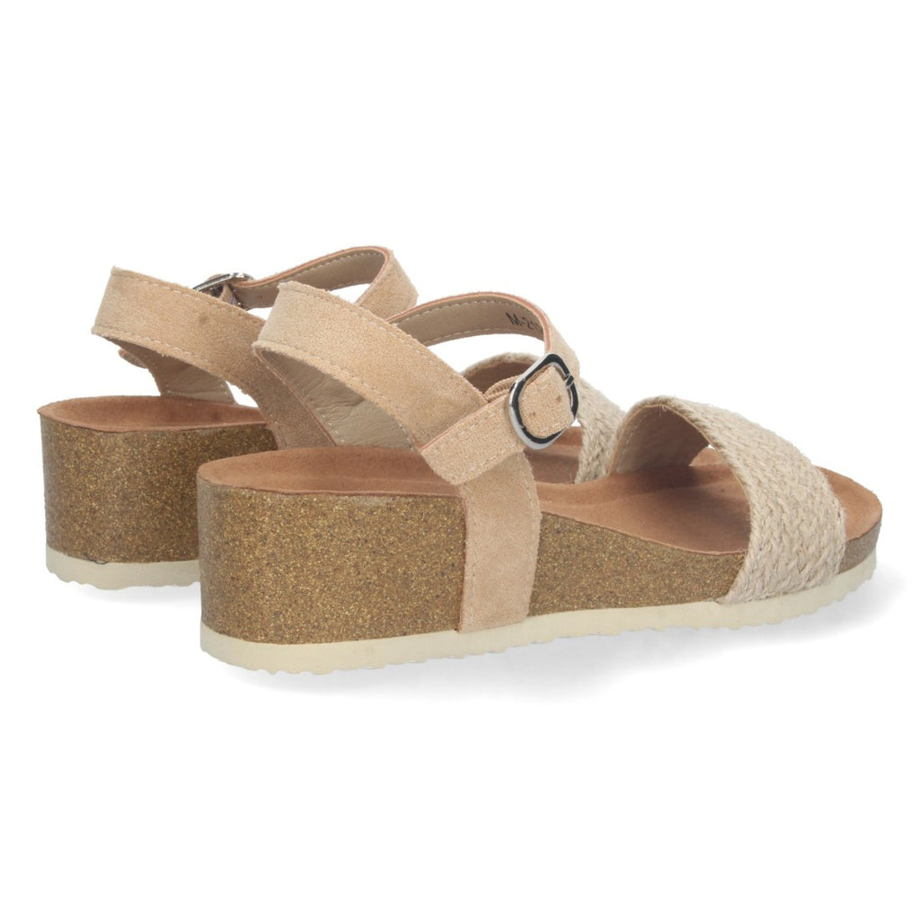 Sandalias Beige Mujer Cuña Bio Tira Yute Hebilla Tobillo Elegantes
