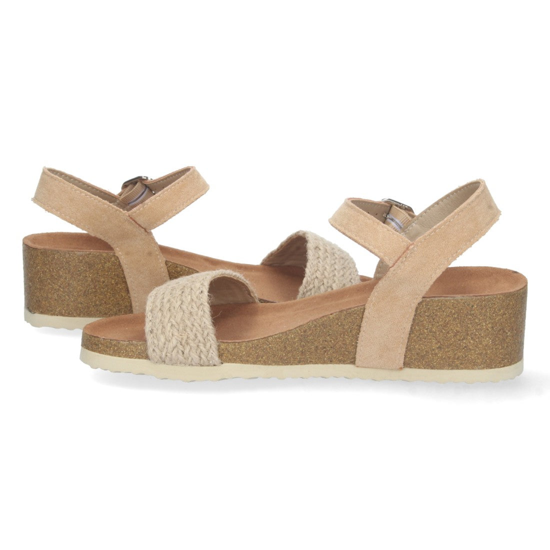 Sandalias Beige Mujer Cuña Bio Tira Yute Hebilla Tobillo Elegantes