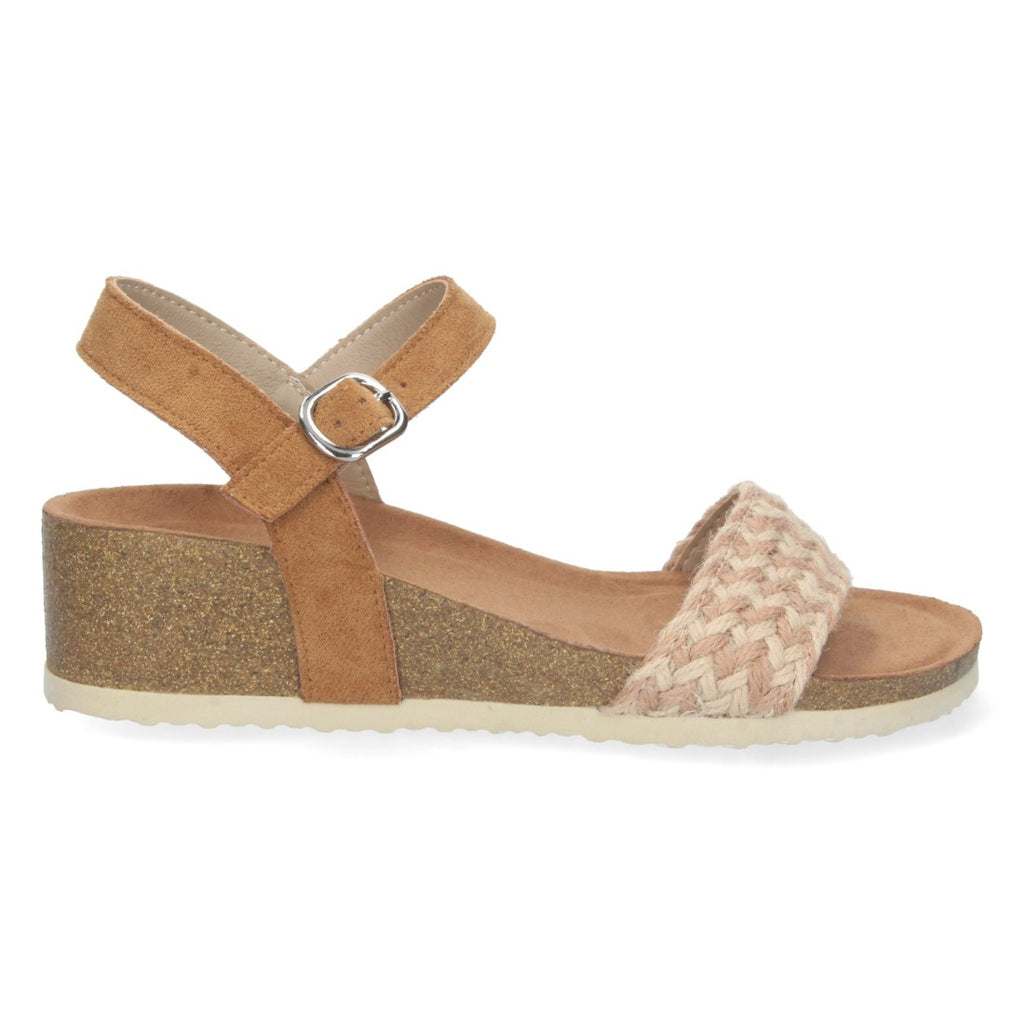 Sandalias Taupe Mujer Cuña Bio Tira Yute Hebilla Tobillo Elegantes