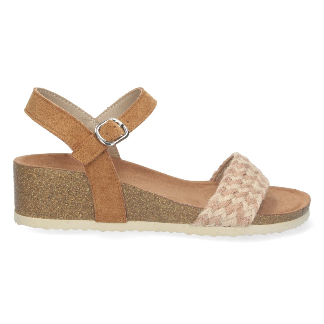 Sandalias Taupe Mujer Cuña Bio Tira Yute Hebilla Tobillo Elegantes