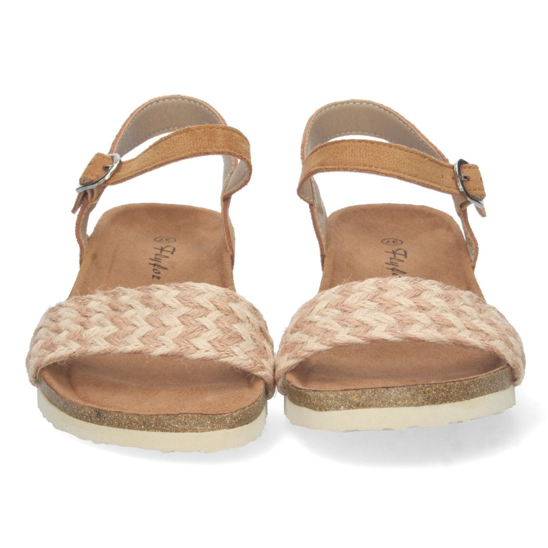 Sandalias Taupe Mujer Cuña Bio Tira Yute Hebilla Tobillo Elegantes