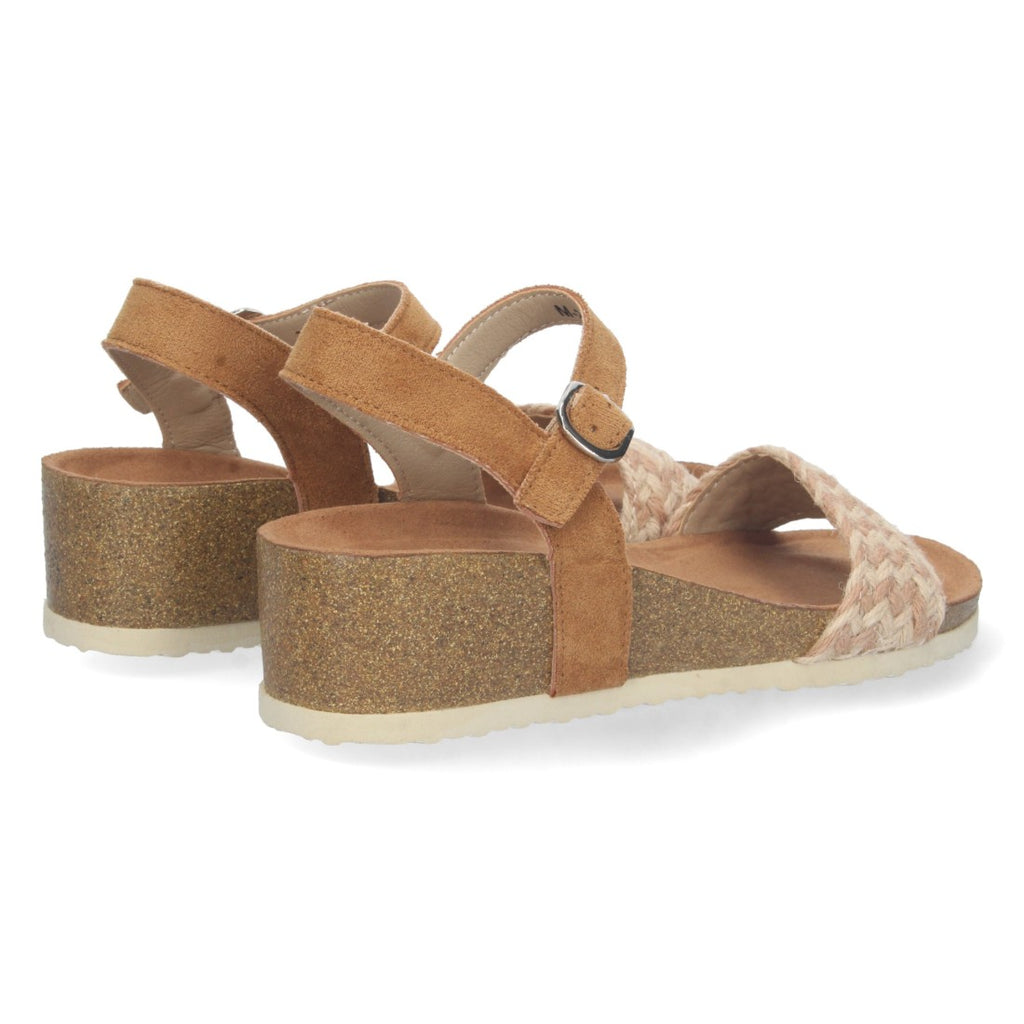 Sandalias Taupe Mujer Cuña Bio Tira Yute Hebilla Tobillo Elegantes