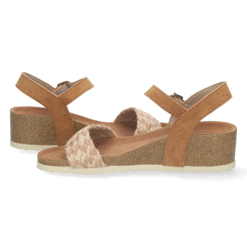 Sandalias Taupe Mujer Cuña Bio Tira Yute Hebilla Tobillo Elegantes