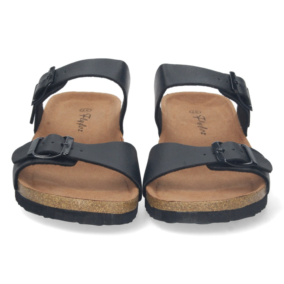Sandalias Negras Mujer Cuña Bio Hebillas Ajustables Talón Abierto Elegantes