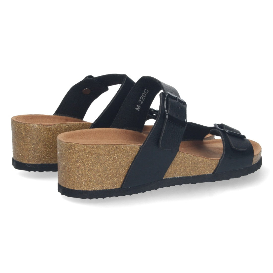 Sandalias Negras Mujer Cuña Bio Hebillas Ajustables Talón Abierto Elegantes
