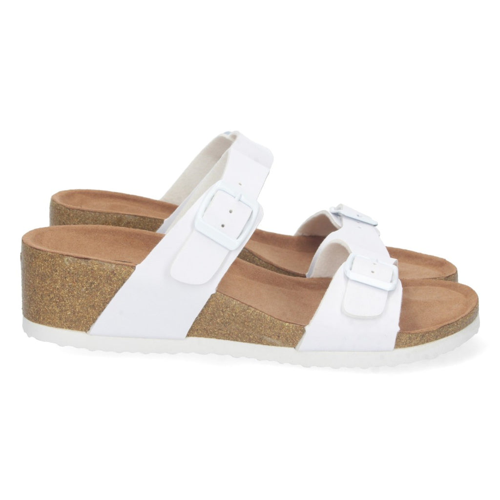 Sandalias Blancas Mujer Cuña Bio Hebillas Ajustables Talón Abierto Elegantes