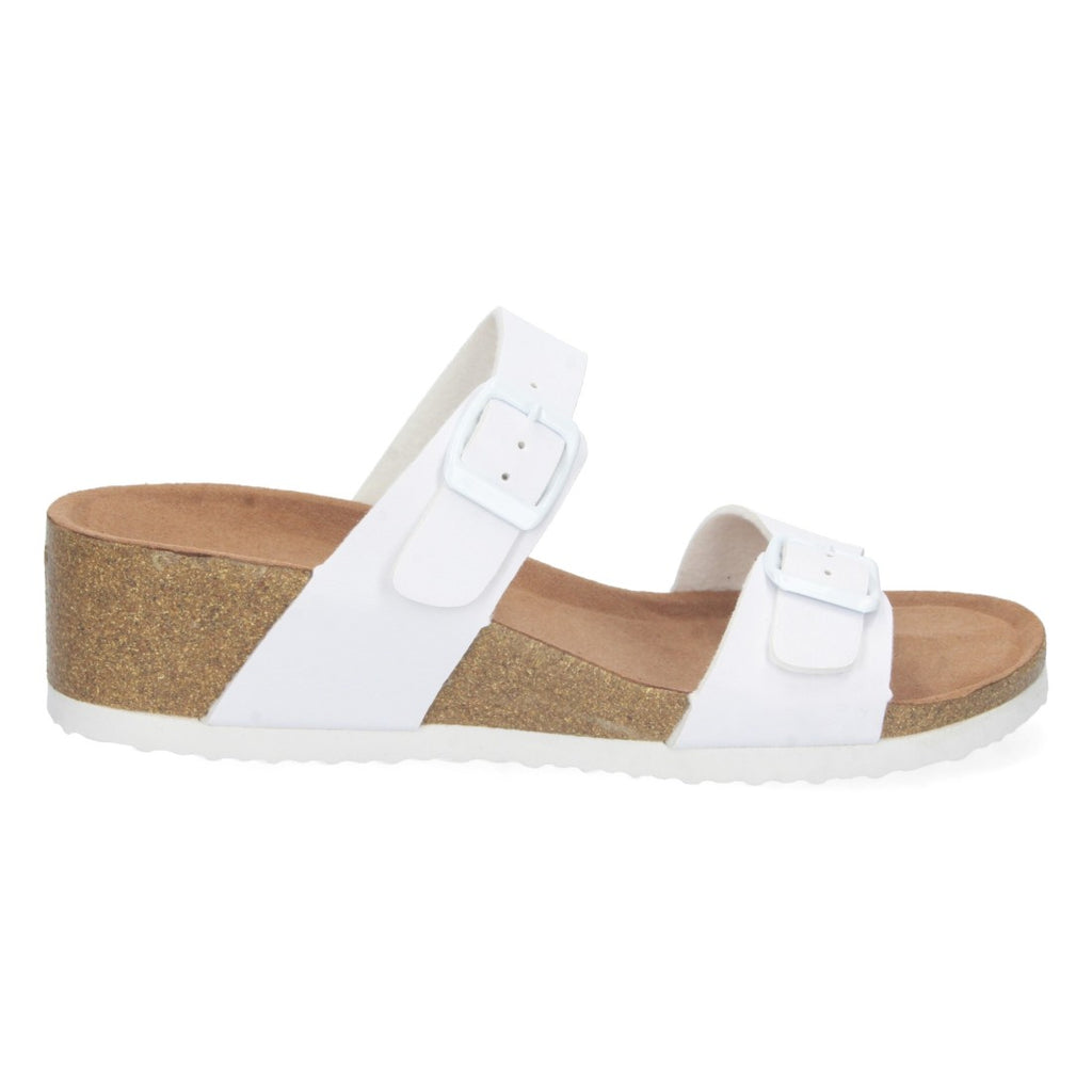 Sandalias Blancas Mujer Cuña Bio Hebillas Ajustables Talón Abierto Elegantes