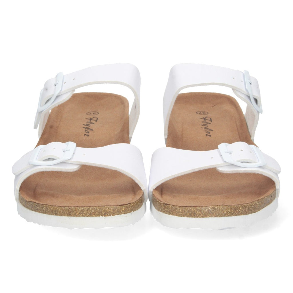 Sandalias Blancas Mujer Cuña Bio Hebillas Ajustables Talón Abierto Elegantes