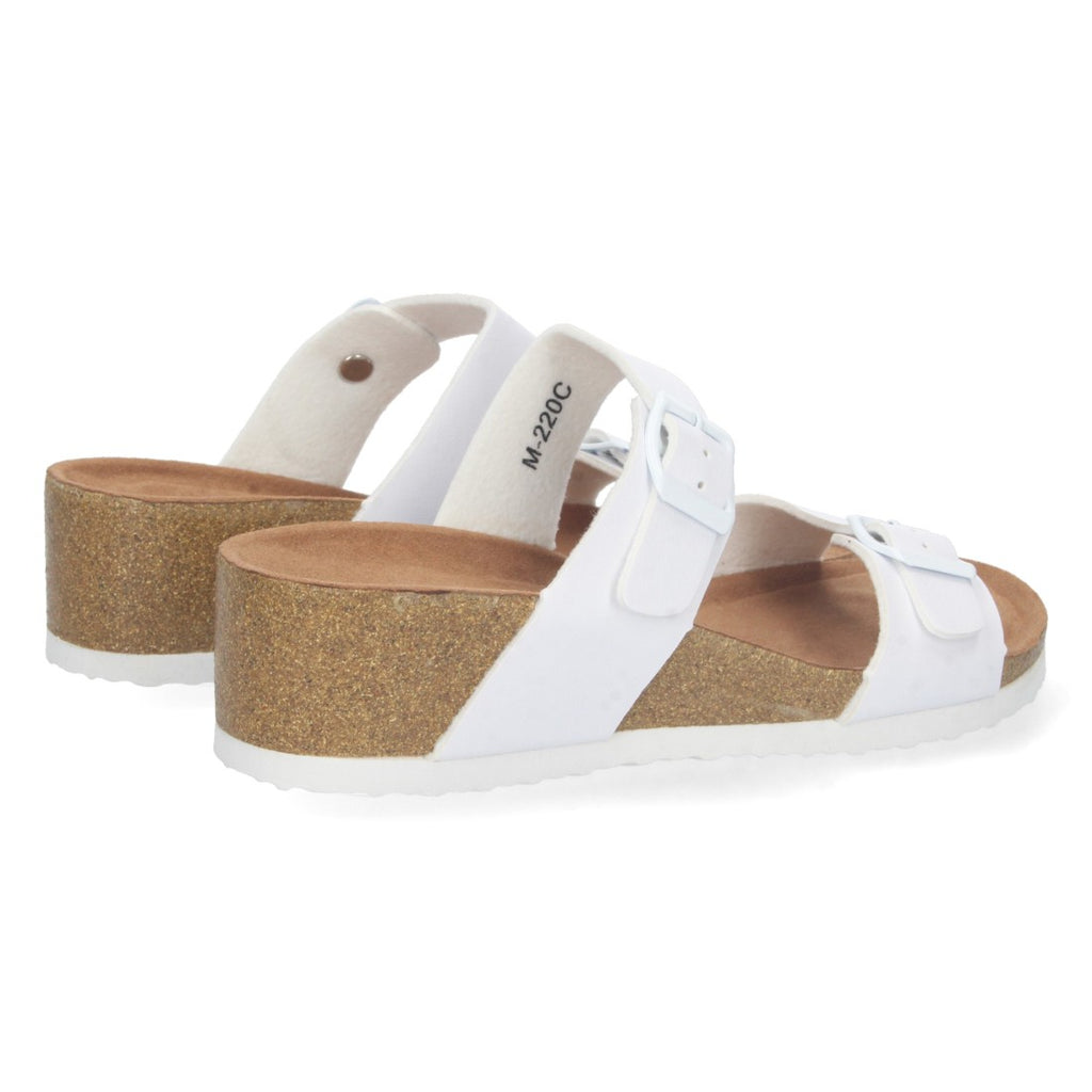 Sandalias Blancas Mujer Cuña Bio Hebillas Ajustables Talón Abierto Elegantes