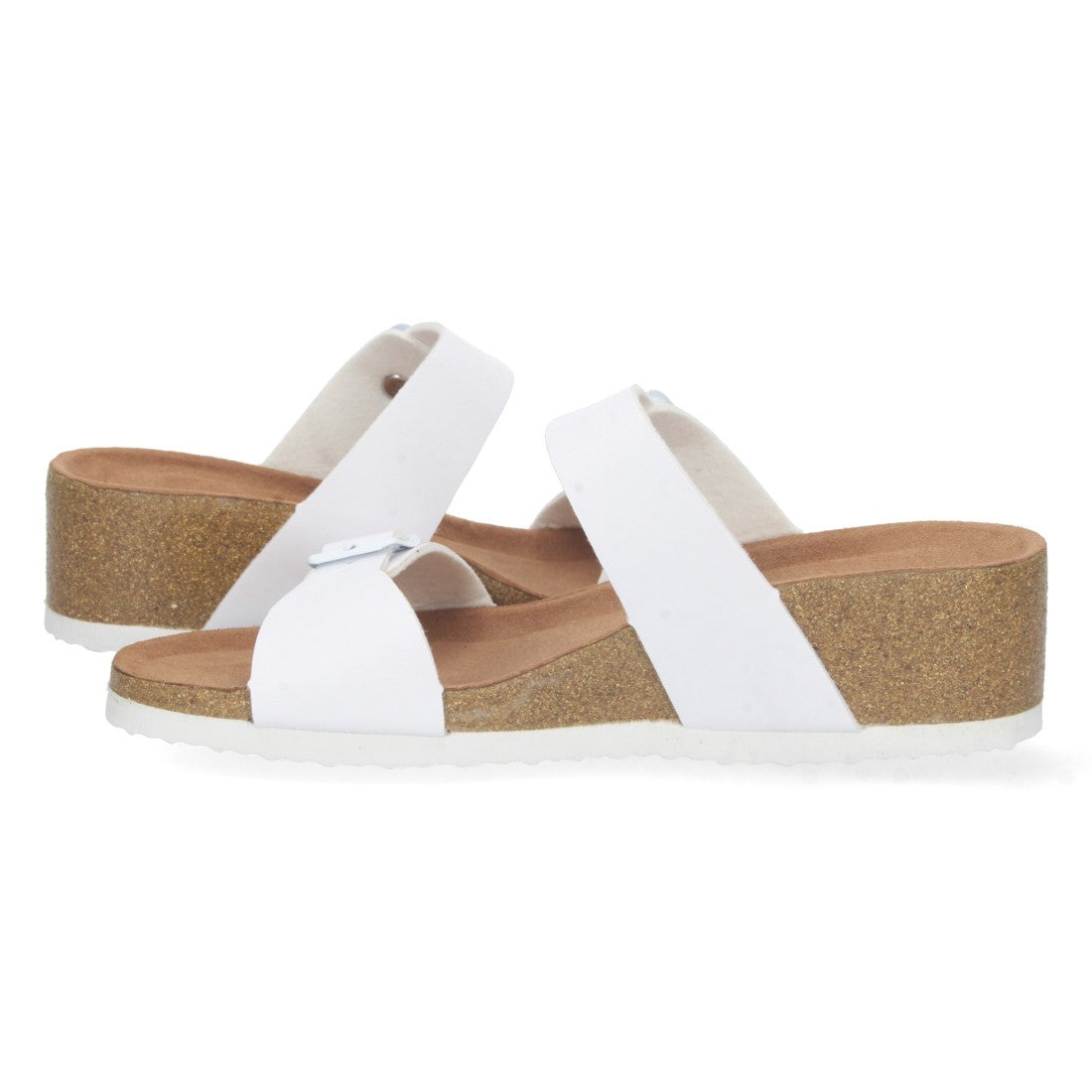 Sandalias Blancas Mujer Cuña Bio Hebillas Ajustables Talón Abierto Elegantes