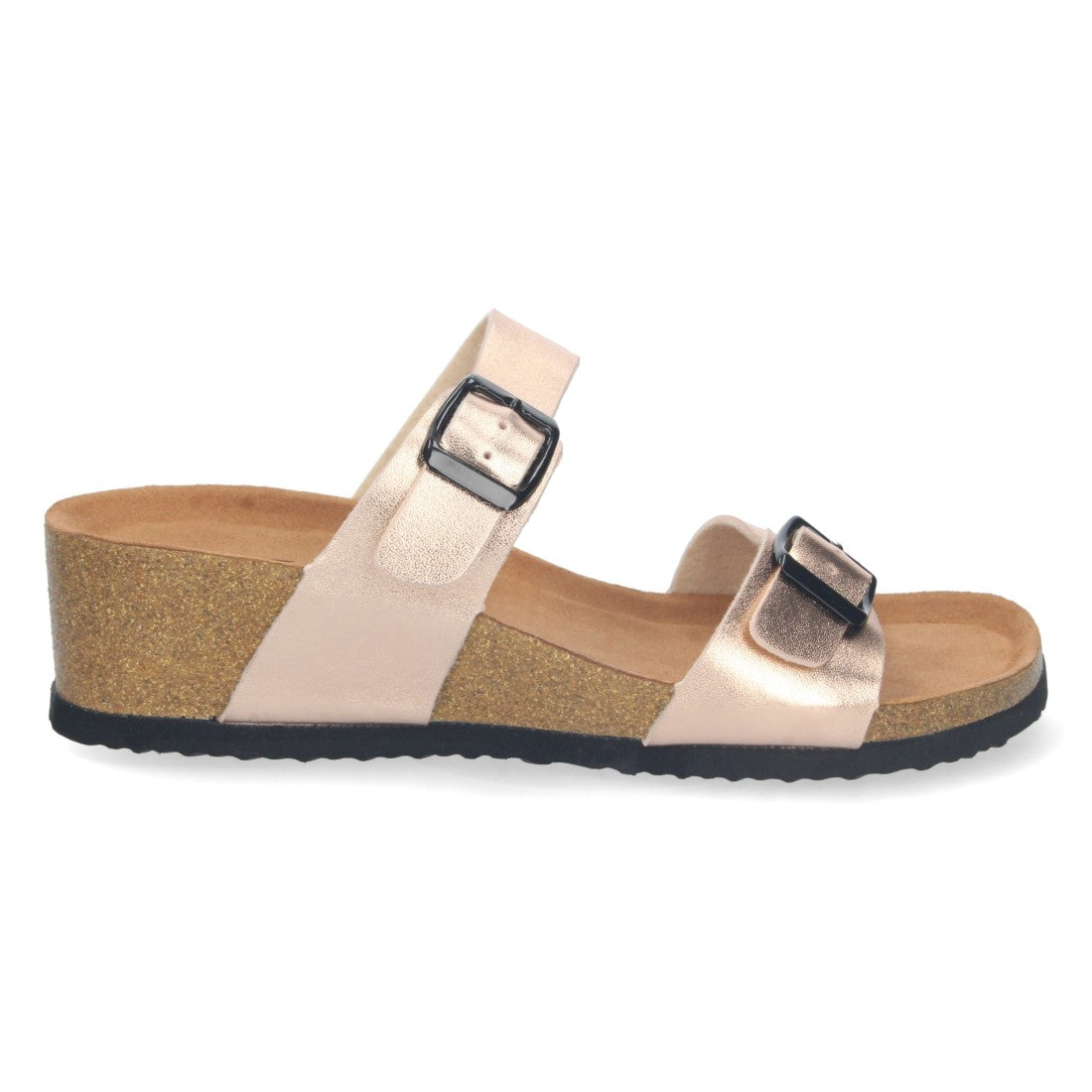 Sandalias Champán Mujer Cuña Bio Hebillas Ajustables Talón Abierto Elegantes