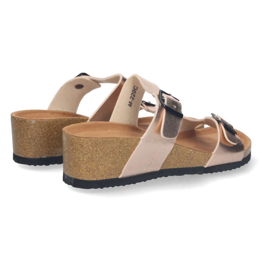 Sandalias Champán Mujer Cuña Bio Hebillas Ajustables Talón Abierto Elegantes