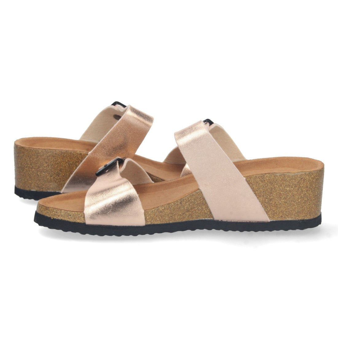 Sandalias Champán Mujer Cuña Bio Hebillas Ajustables Talón Abierto Elegantes