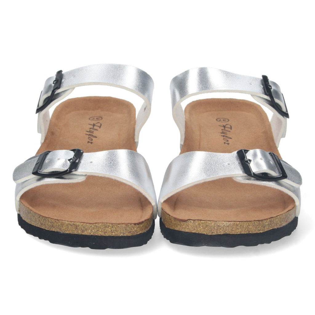 Sandalias Plateadas Mujer Elegantes Verano Tiras Cruzadas Cómodas