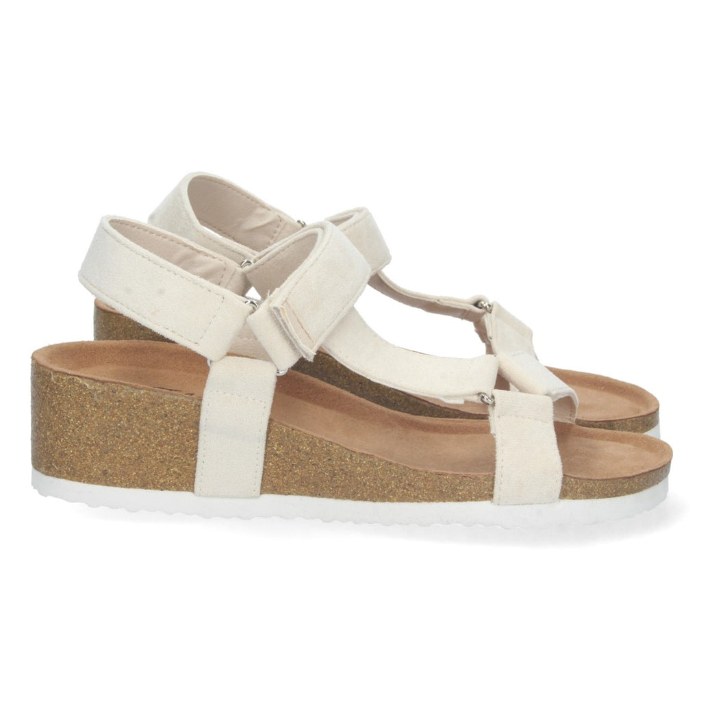 Sandalias Beige Mujer Cuña Bio Pala en T Velcro Ajustable Elegantes