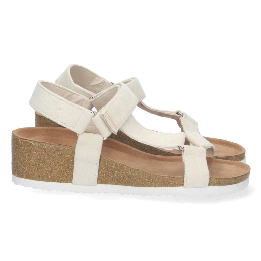 Sandalias Beige Mujer Cuña Bio Pala en T Velcro Ajustable Elegantes