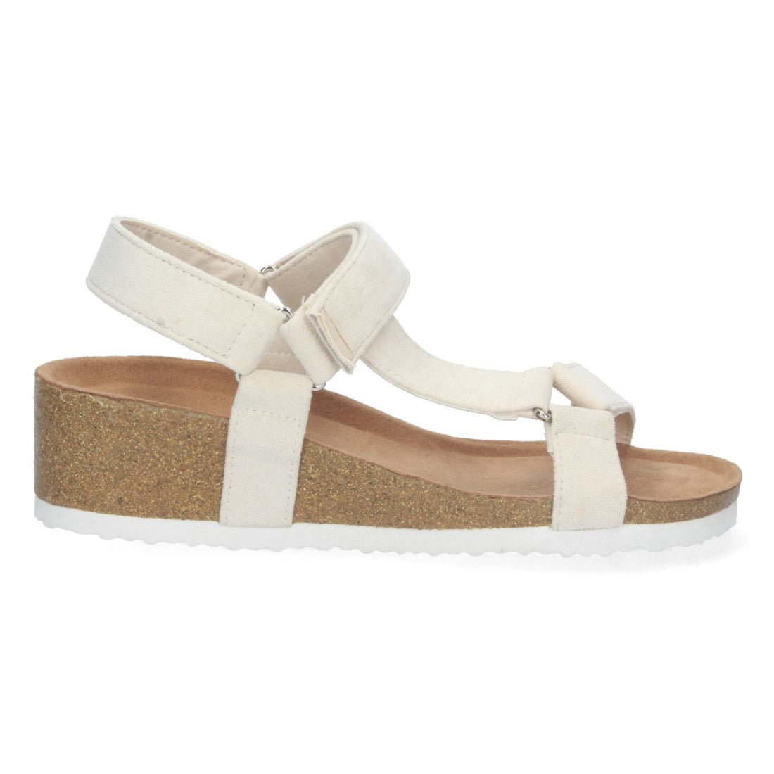 Sandalias Beige Mujer Cuña Bio Pala en T Velcro Ajustable Elegantes