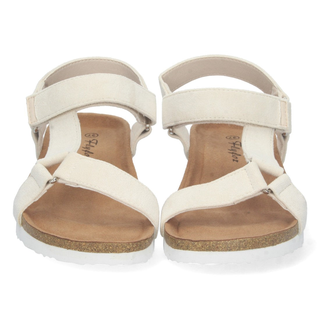 Sandalias Beige Mujer Cuña Bio Pala en T Velcro Ajustable Elegantes