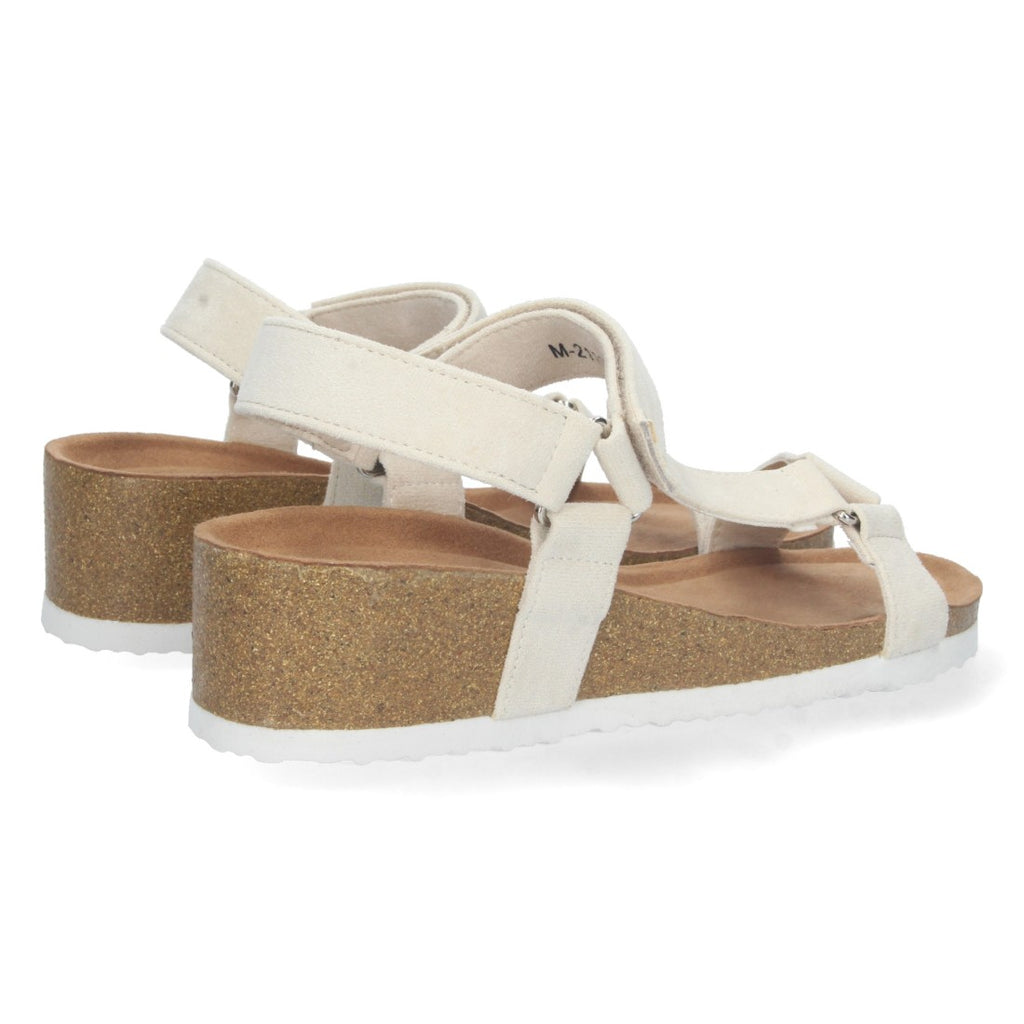 Sandalias Beige Mujer Cuña Bio Pala en T Velcro Ajustable Elegantes
