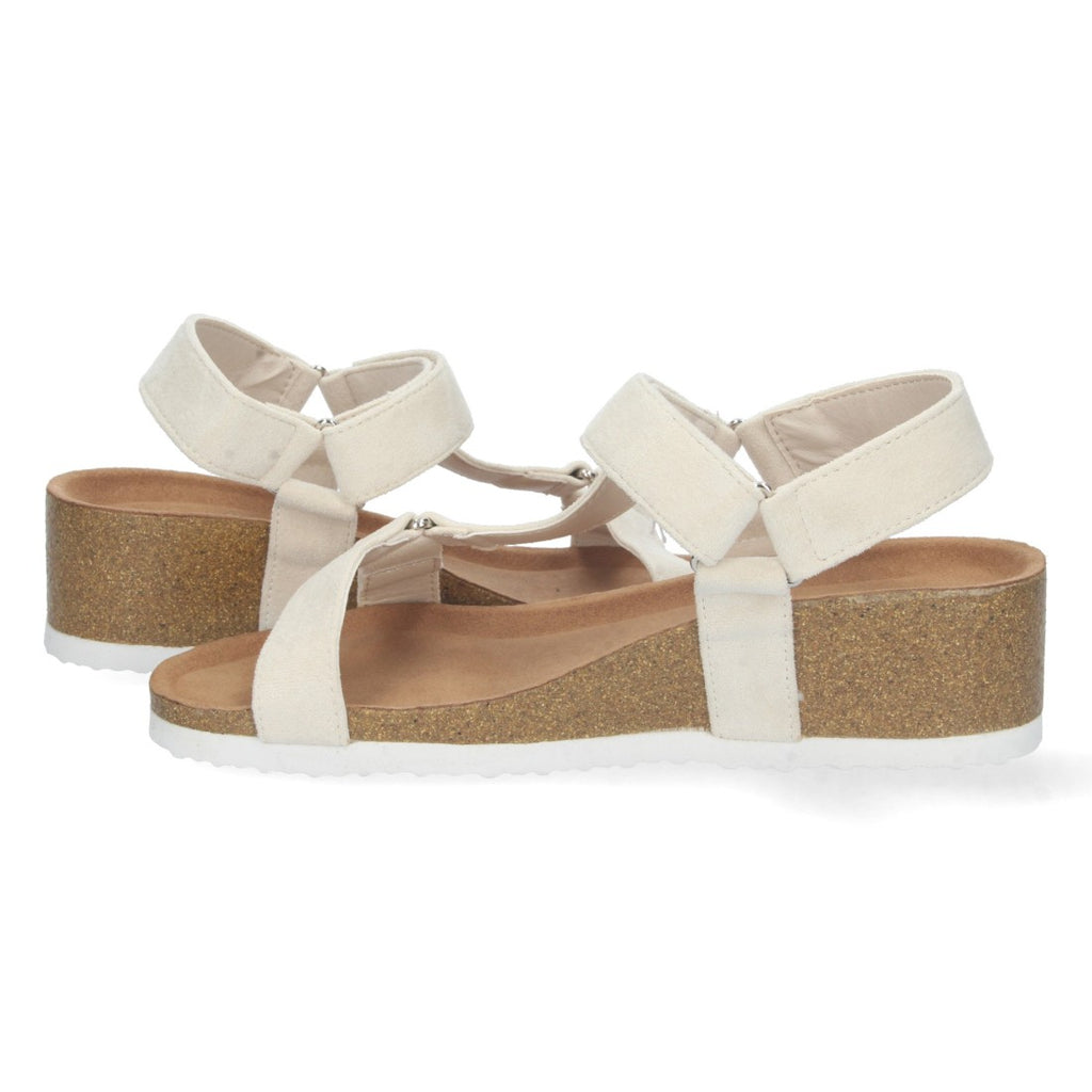 Sandalias Beige Mujer Cuña Bio Pala en T Velcro Ajustable Elegantes