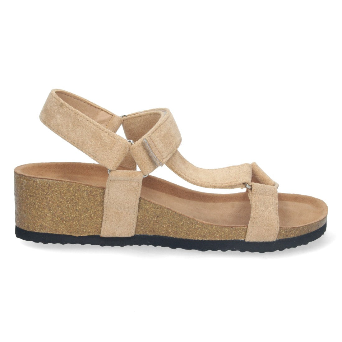 Sandalias Taupe Mujer Cuña Bio Pala en T Velcro Ajustable Elegantes