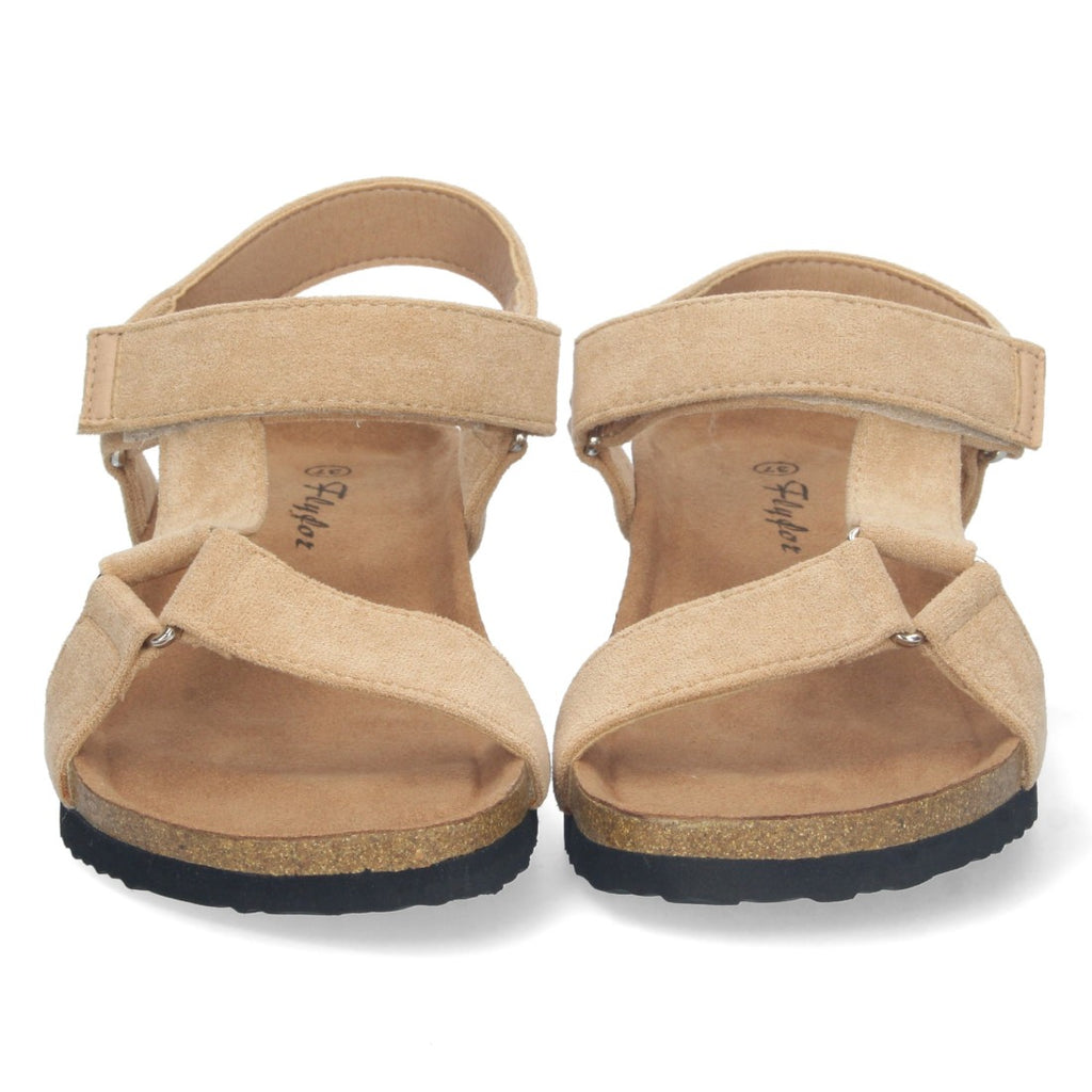 Sandalias Taupe Mujer Cuña Bio Pala en T Velcro Ajustable Elegantes