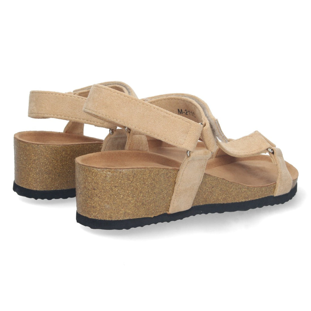 Sandalias Taupe Mujer Cuña Bio Pala en T Velcro Ajustable Elegantes