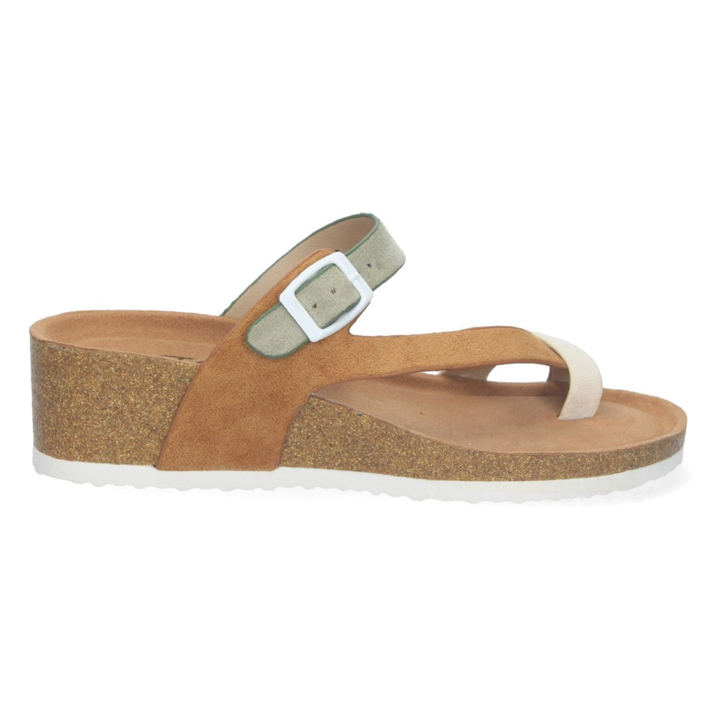 Sandalias Verdes Mujer Cuña Bio Estilo Esclava Talón Abierto Elegantes