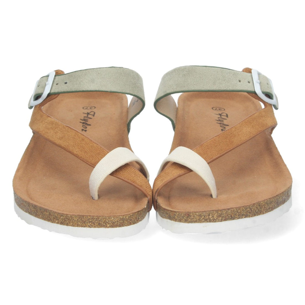 Sandalias Verdes Mujer Cuña Bio Estilo Esclava Talón Abierto Elegantes