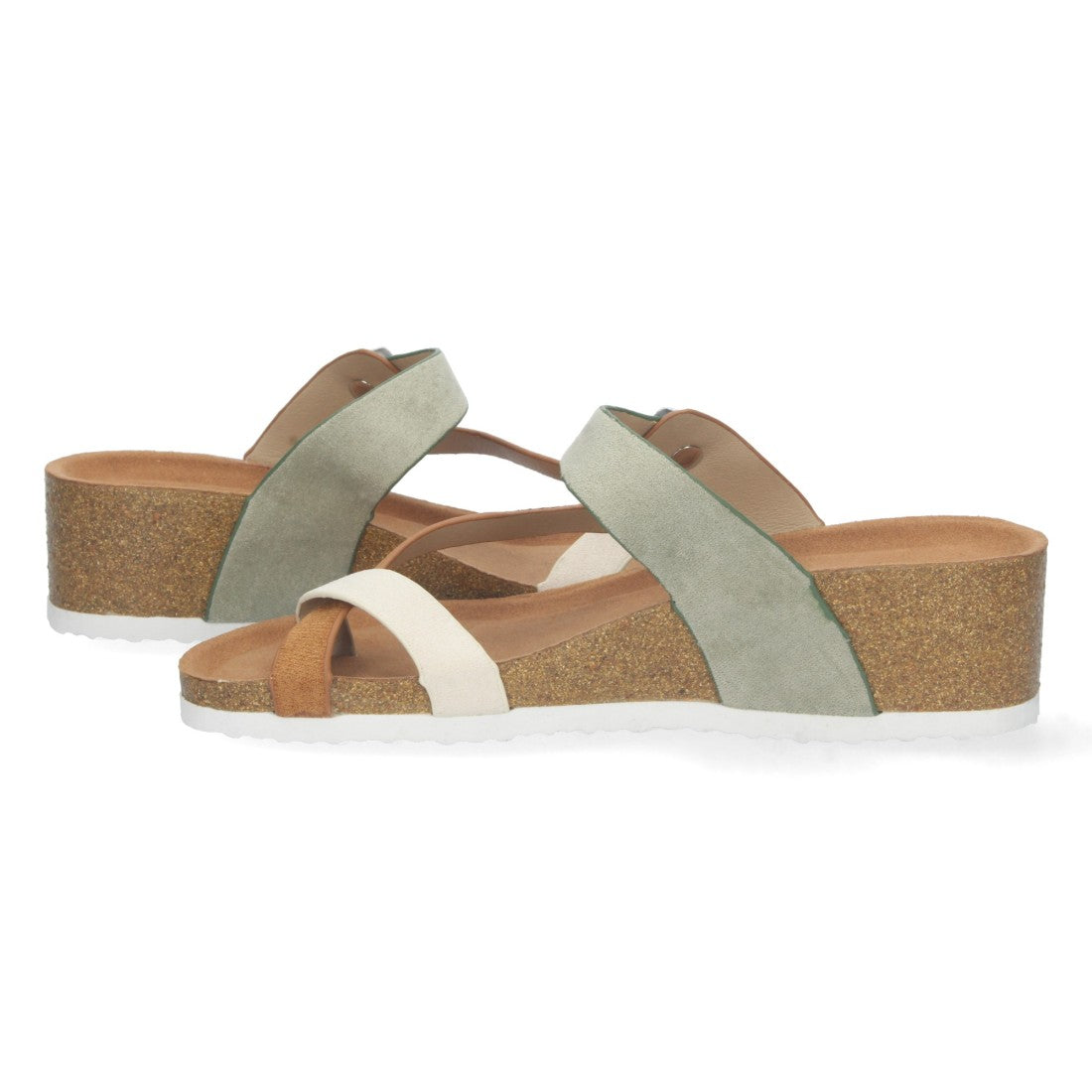 Sandalias Verdes Mujer Cuña Bio Estilo Esclava Talón Abierto Elegantes
