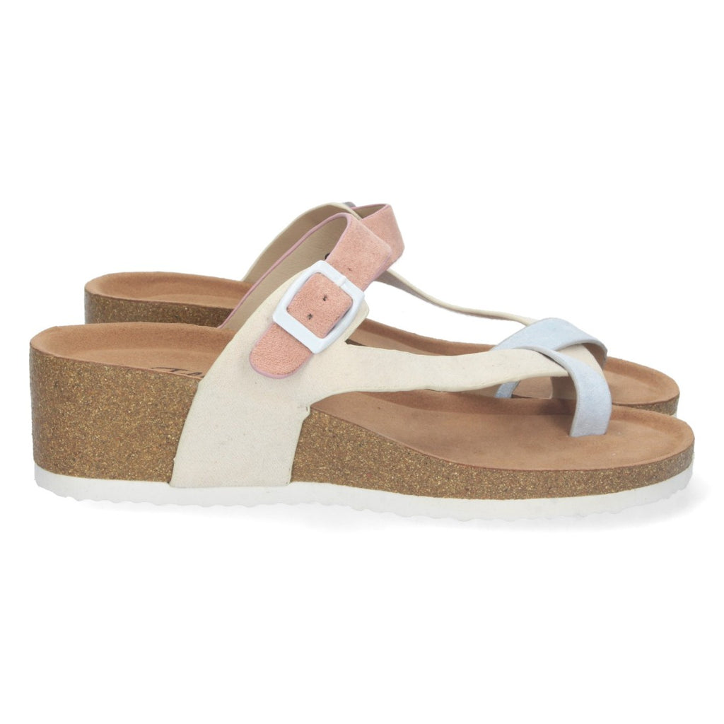 Sandalias Beige Mujer Cuña Bio Estilo Esclava Talón Abierto Elegantes