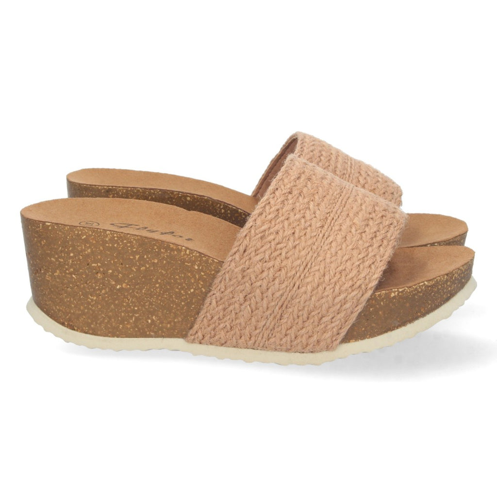 Sandalias Champán Mujer Cuña Bio Tira Yute Simple Talón Abierto Elegantes