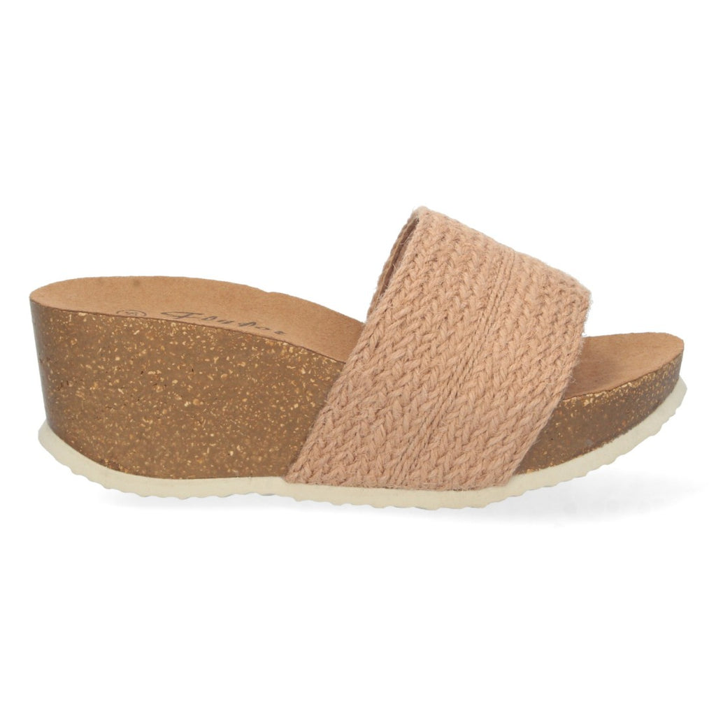 Sandalias Champán Mujer Cuña Bio Tira Yute Simple Talón Abierto Elegantes