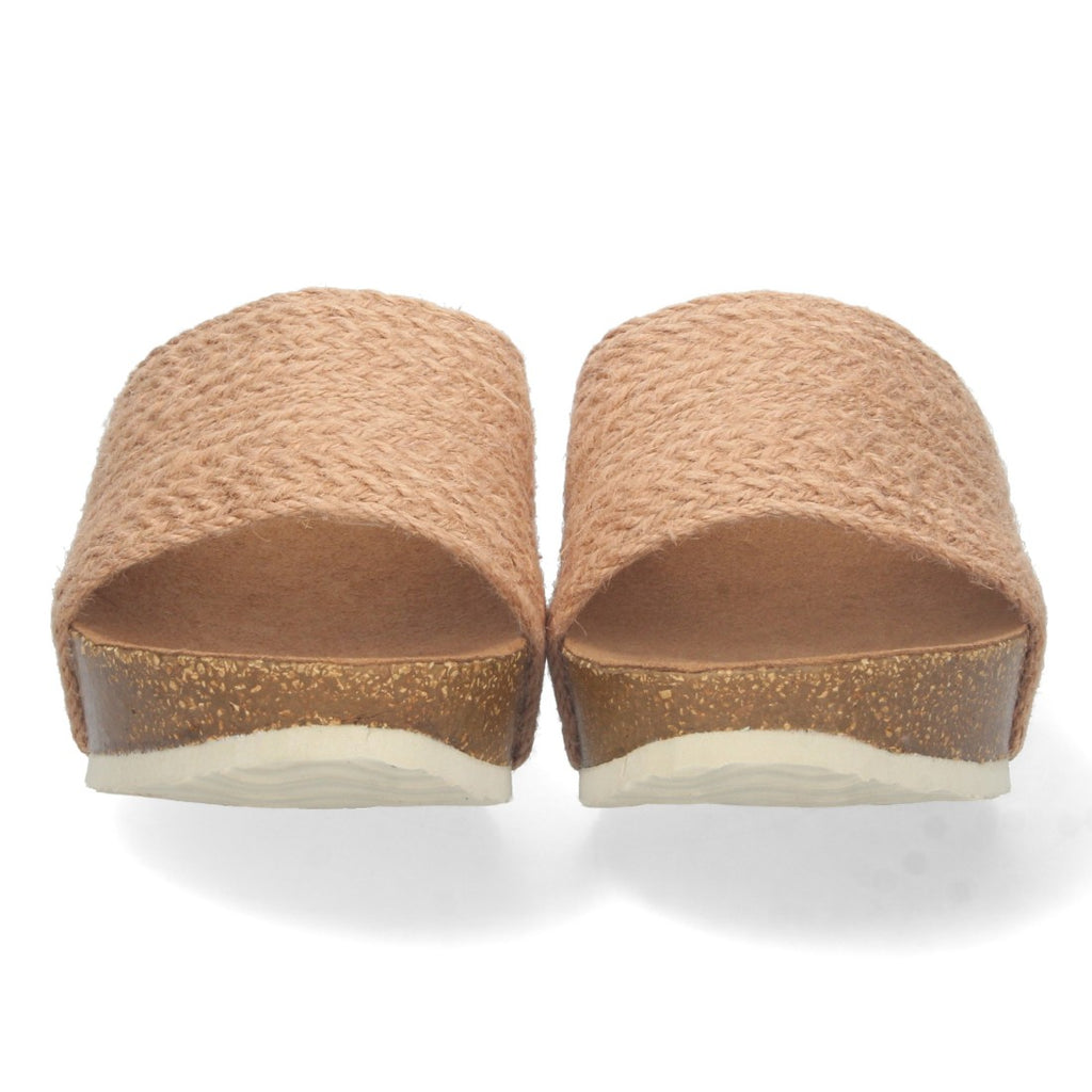 Sandalias Champán Mujer Cuña Bio Tira Yute Simple Talón Abierto Elegantes