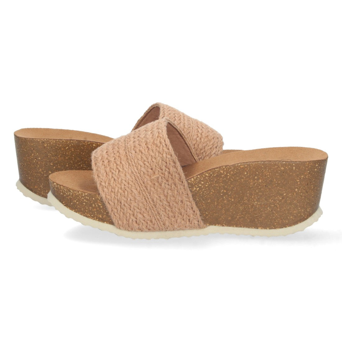 Sandalias Champán Mujer Cuña Bio Tira Yute Simple Talón Abierto Elegantes