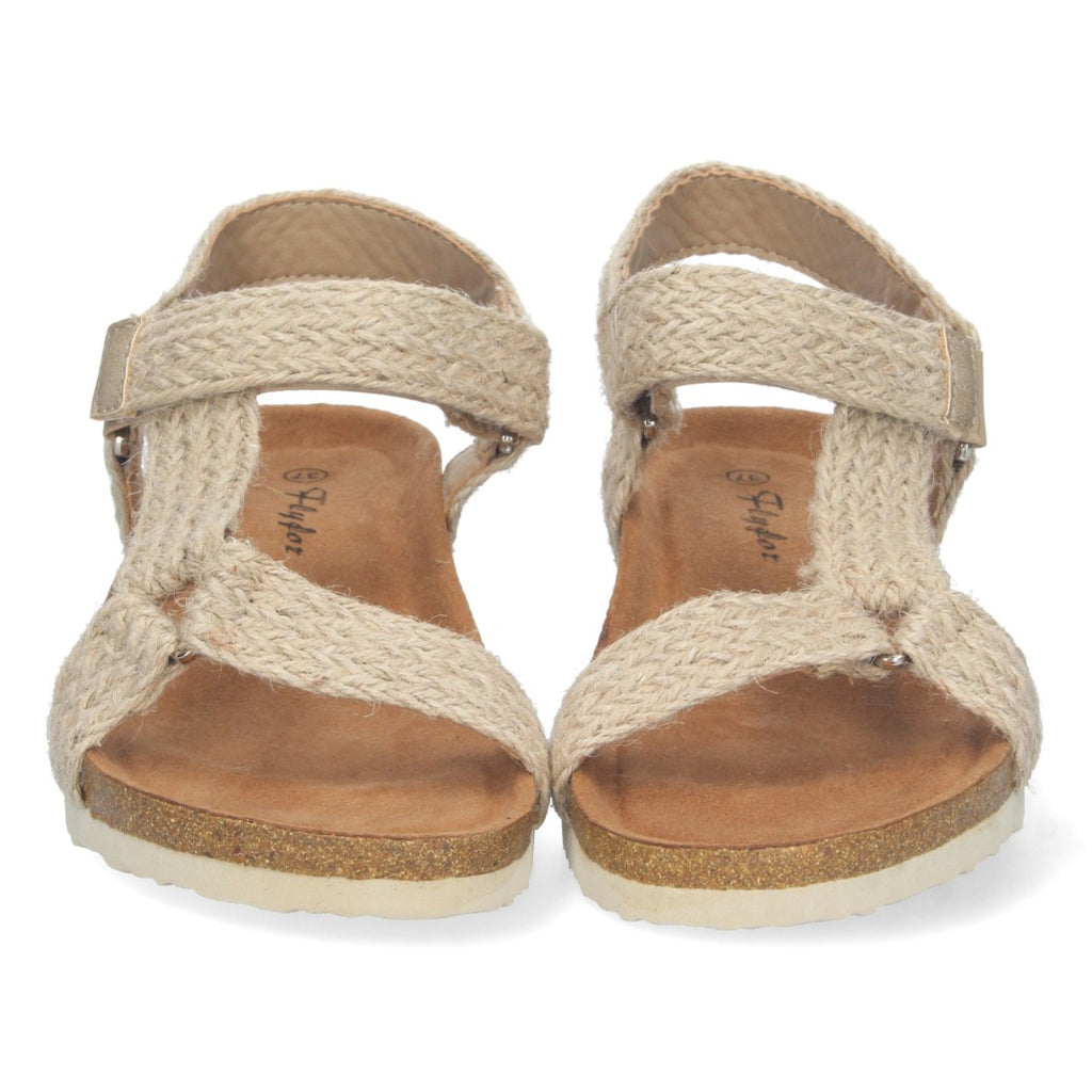 Sandalias Beige Mujer Cuña Bio Pala en T Yute Velcro Ajustable Elegantes