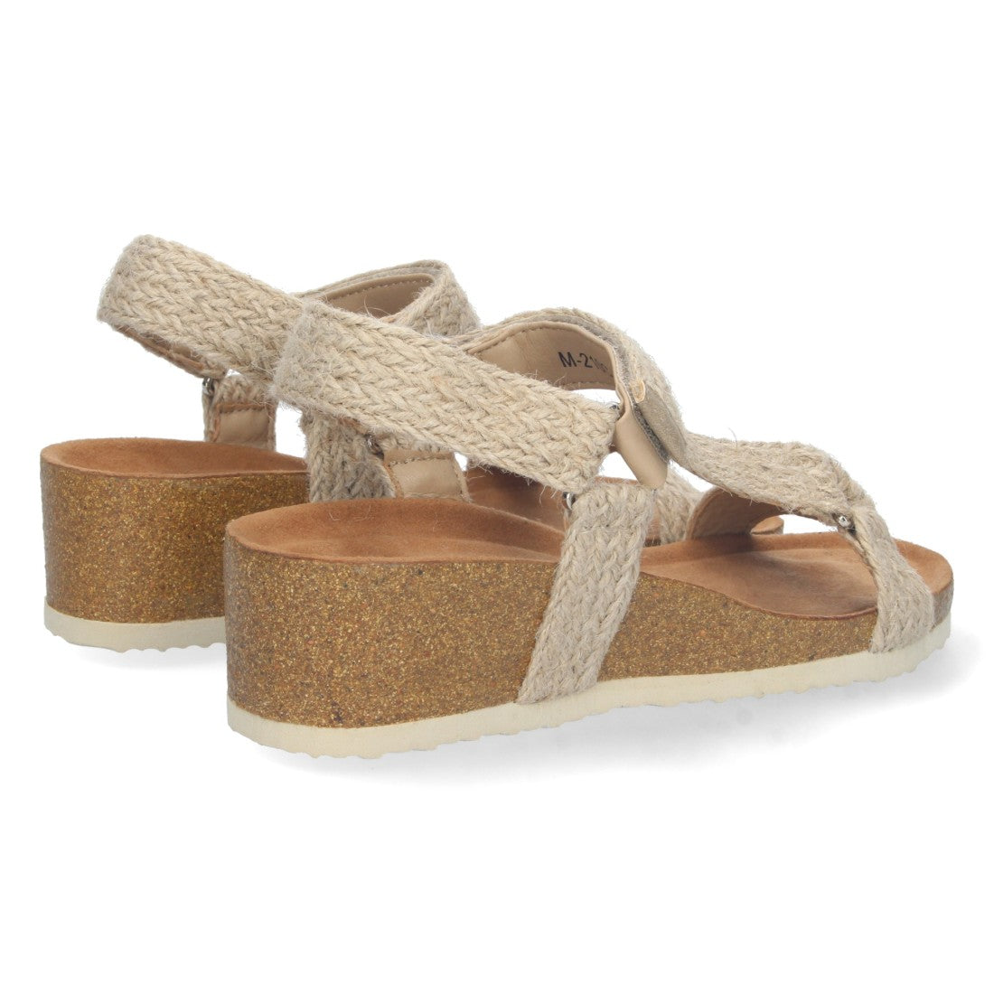 Sandalias Beige Mujer Cuña Bio Pala en T Yute Velcro Ajustable Elegantes