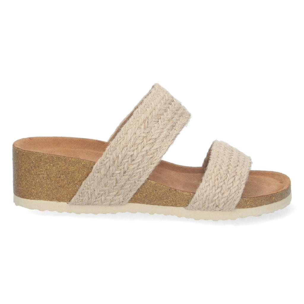 Sandalias Beige Mujer Cuña Bio Doble Pala Yute Talón Abierto Elegantes