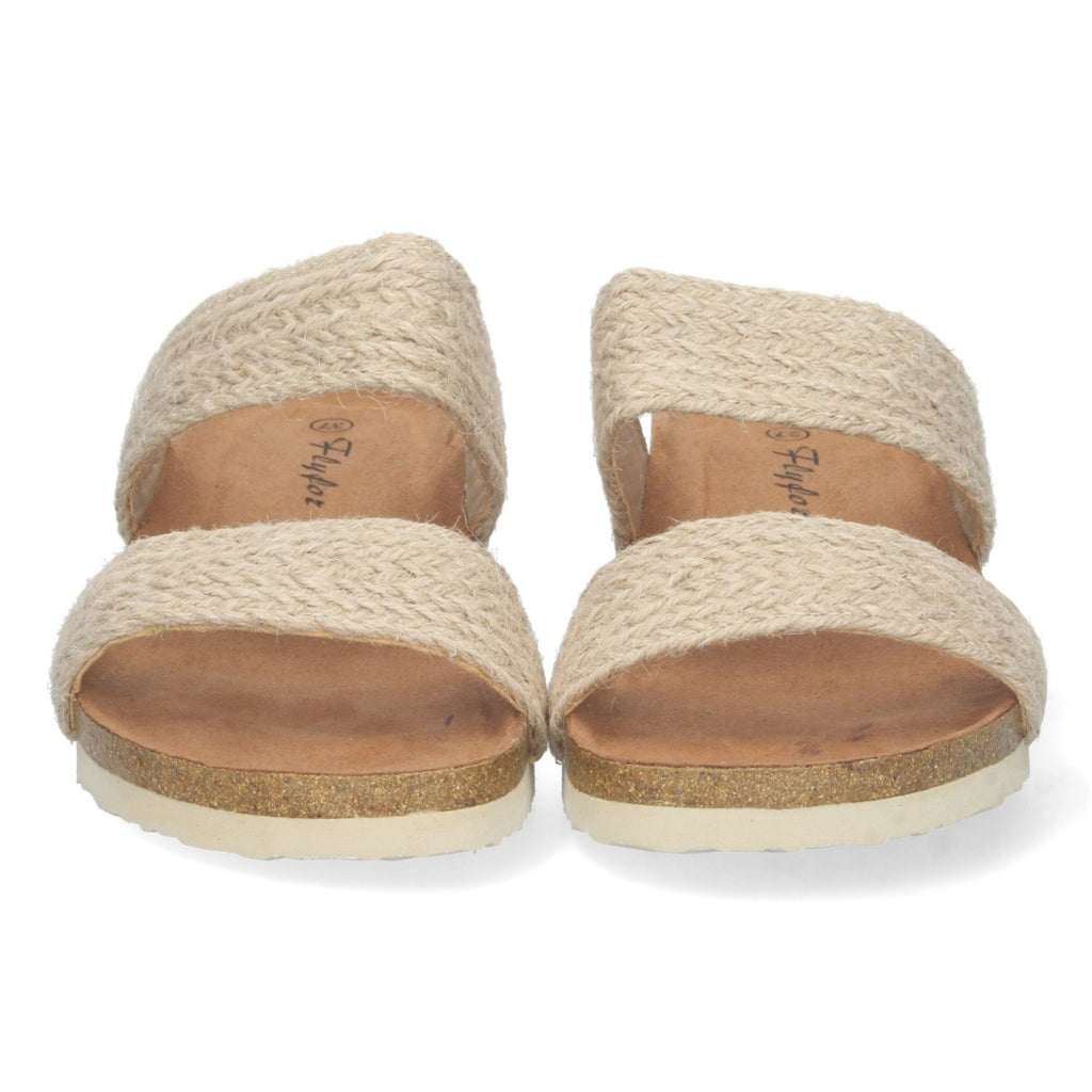 Sandalias Beige Mujer Cuña Bio Doble Pala Yute Talón Abierto Elegantes